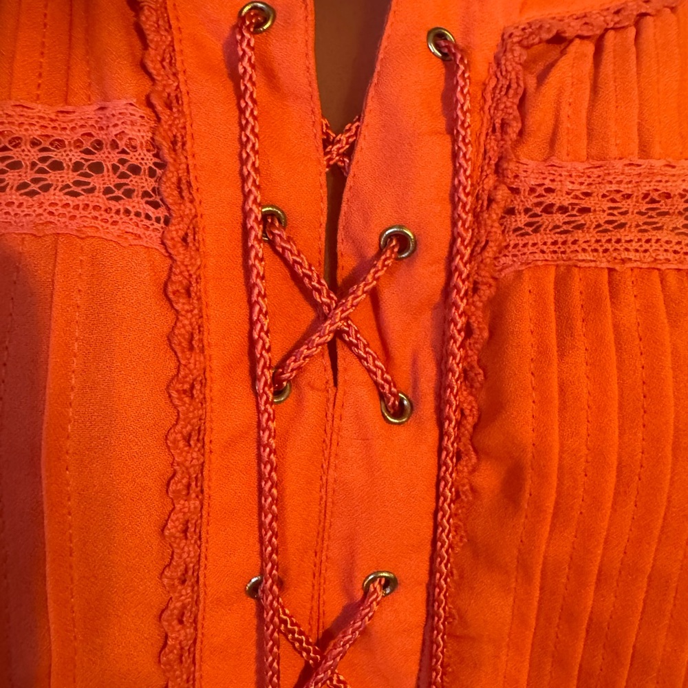 SPRING!!   Coral Lace-Up Peasant / Boho Top  SIZE: 16   #9 - Picture 2 of 7